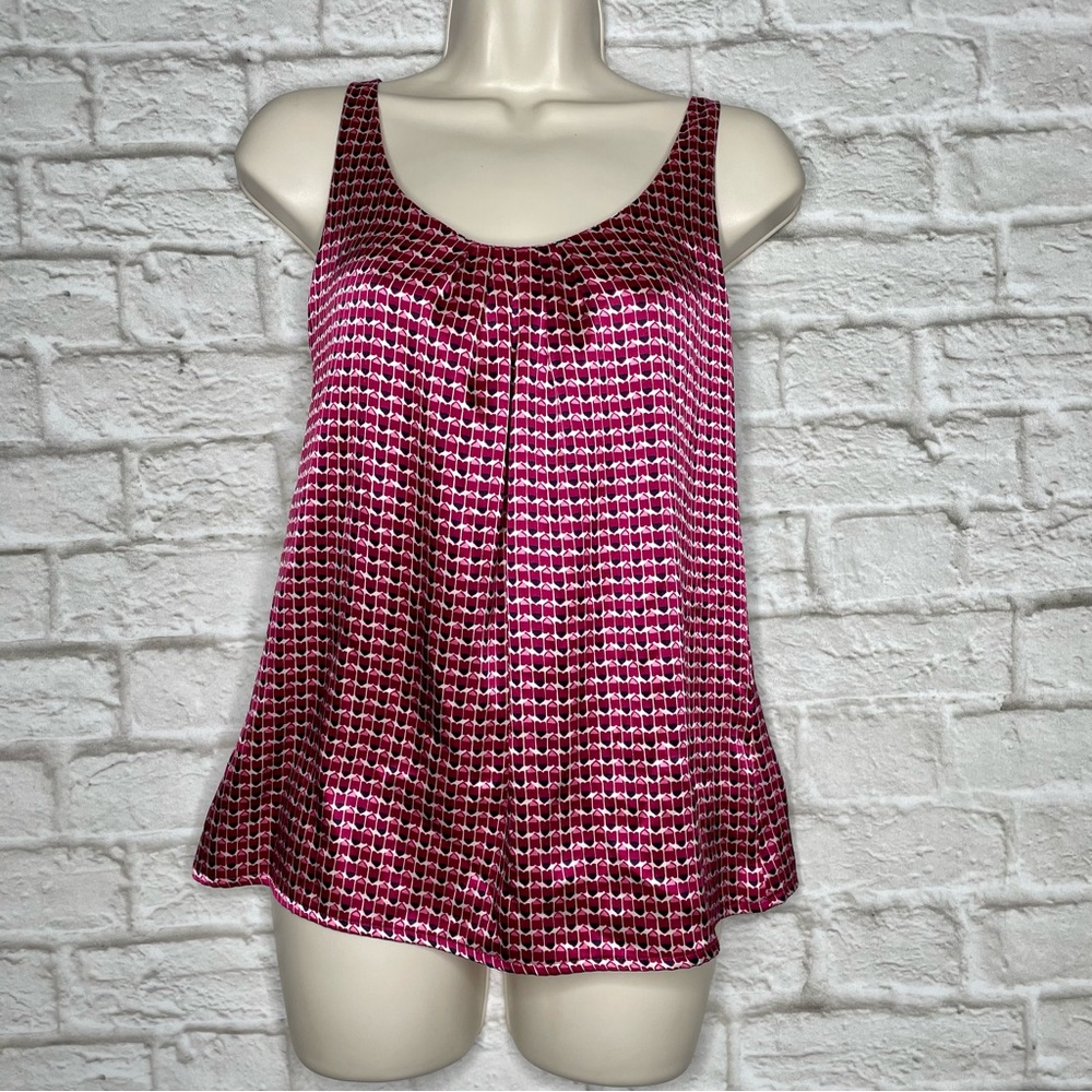 NEW YORK & COMPANY Satin Cami Tank Top Women’s S Pink Print Shelf Bra Adjustable